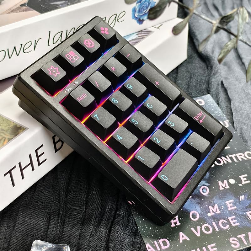 Boyi TD21 Hot Swap Numpad,21 Keys Mini Numpad Portable Keypad Bluetooth5.0/2.4G/Wired Number Pad Keyboard PBT Keycaps RGB Backlit Type-C Mini Keyboard (Cool Black Cherry Keycaps) - Image 3